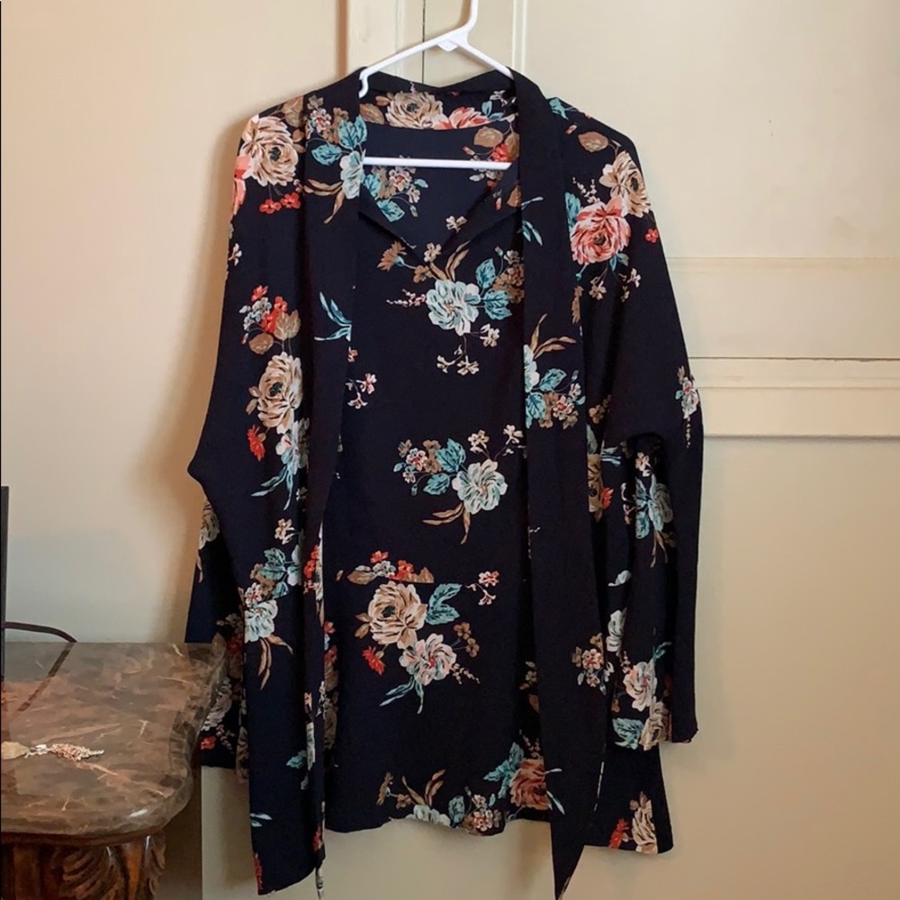 Navy blue floral blouse